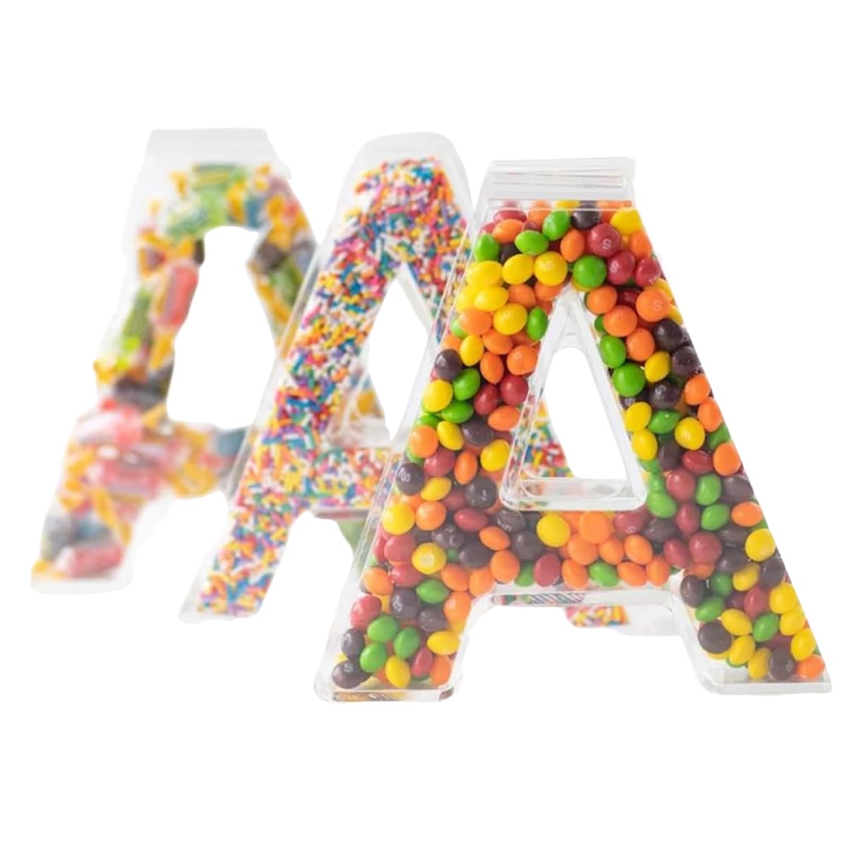 Fillable Alphabet Acrylic Tray Letter Candy Jar Reusable Party Food Jar with Magnetic Lid 10-Inch Sealed Decorative Box (A)