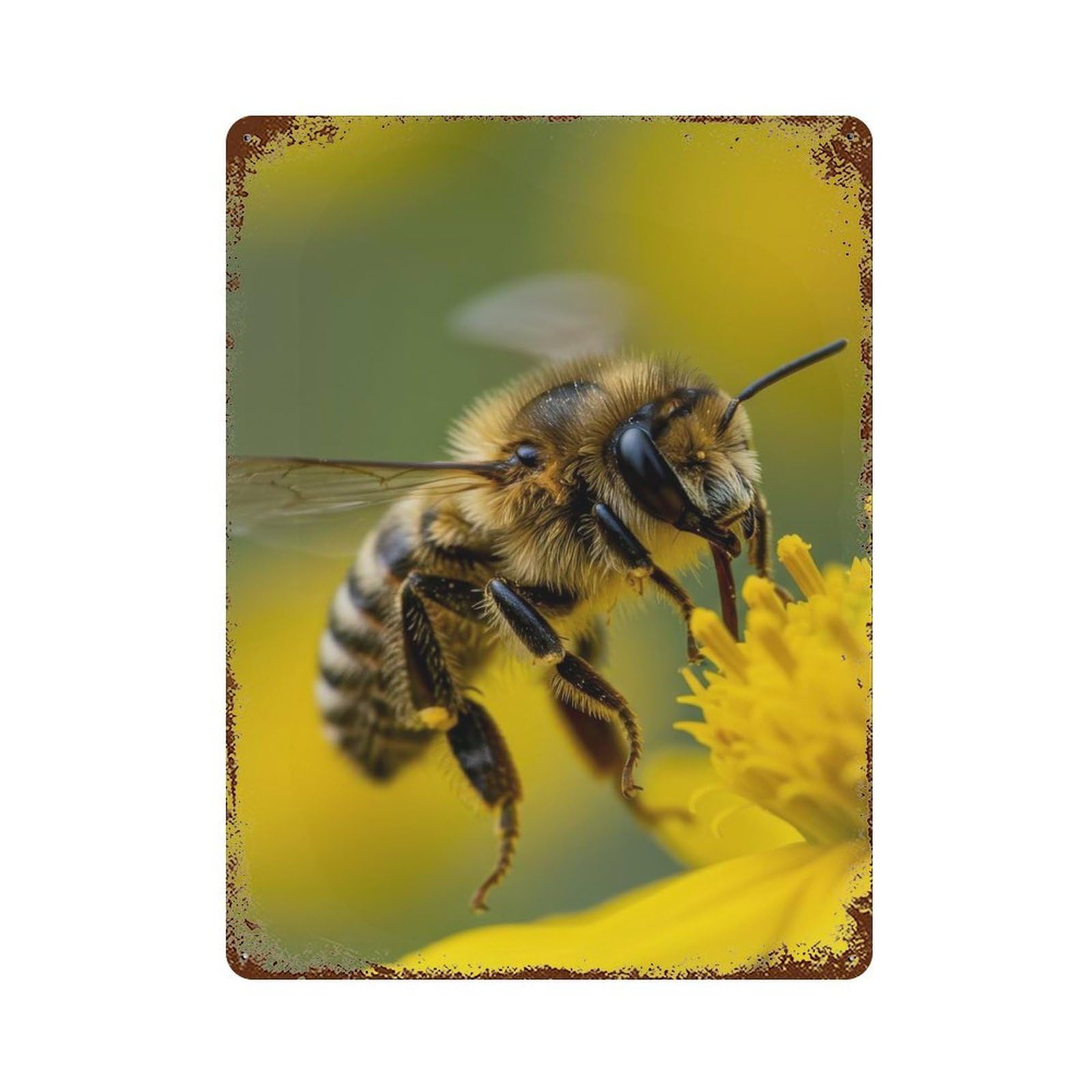 Bee on Yellow Flower Retro Metal Sign 15.7"x11.8", Decorative Metal Wall Art for Garage, Bar And Workshop Decor