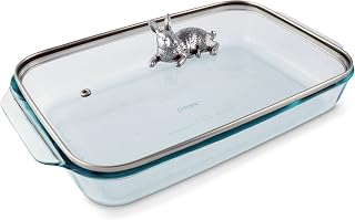 Arthur Court Glass Casserole Dish with Metal Bunny Handle Baking Dish - Perfect to keep your Easter Sides Protected and Warm - Spring Style 9.25 inches x 13.5 inches 3 quart - 2-pieces