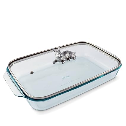 Arthur Court Glass Casserole Dish with Metal Bunny Handle Baking Dish - Perfect to keep your Easter Sides Protected and Warm - Spring Style 9.25 inches x 13.5 inches 3 quart - 2-pieces