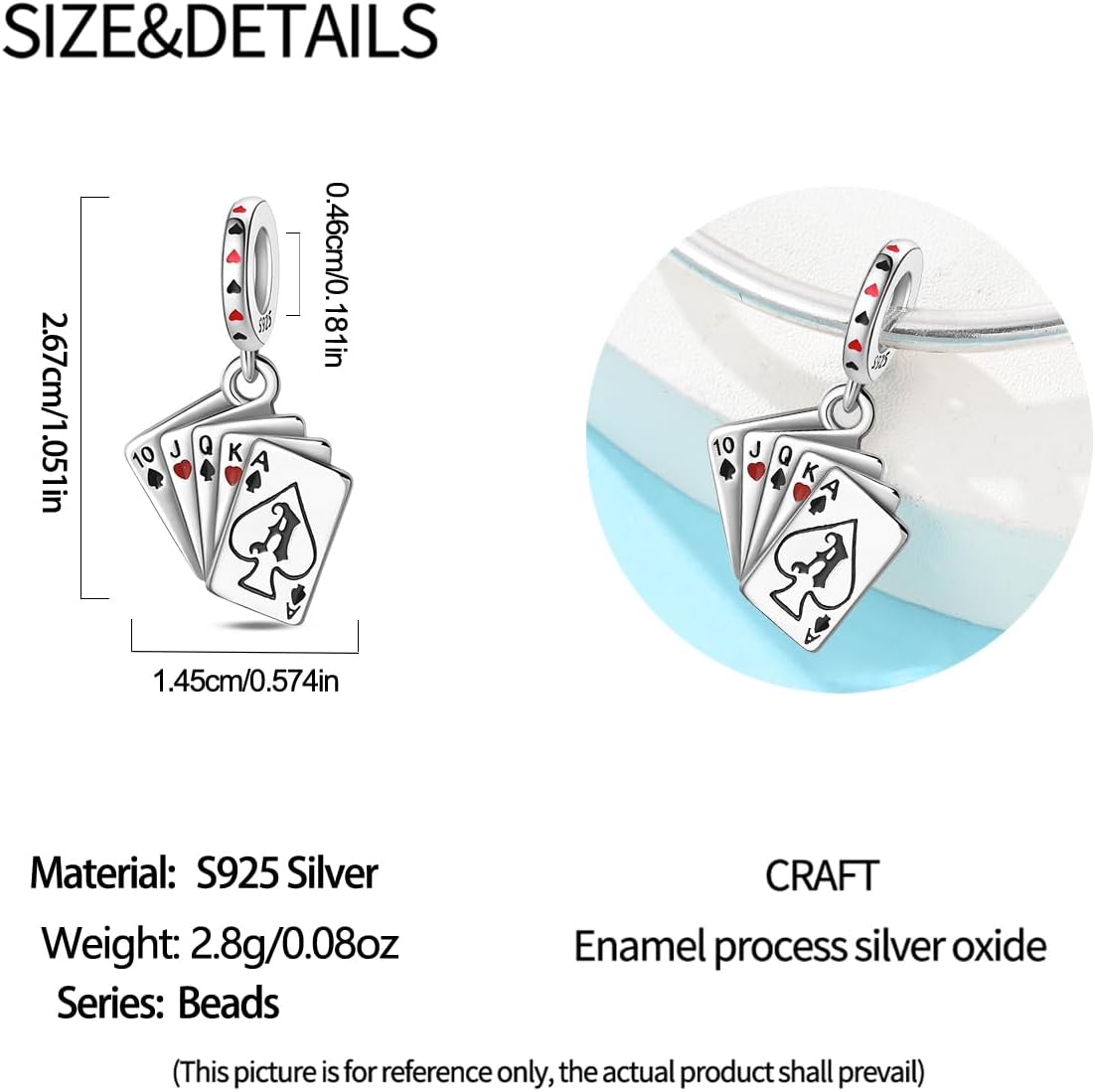 925 Sterling Silver Poker Charms for DIY Jewelry - Pendants & Bead Playing Cards Charms for Women's Pandora Bracelets & Necklaces - Image 2