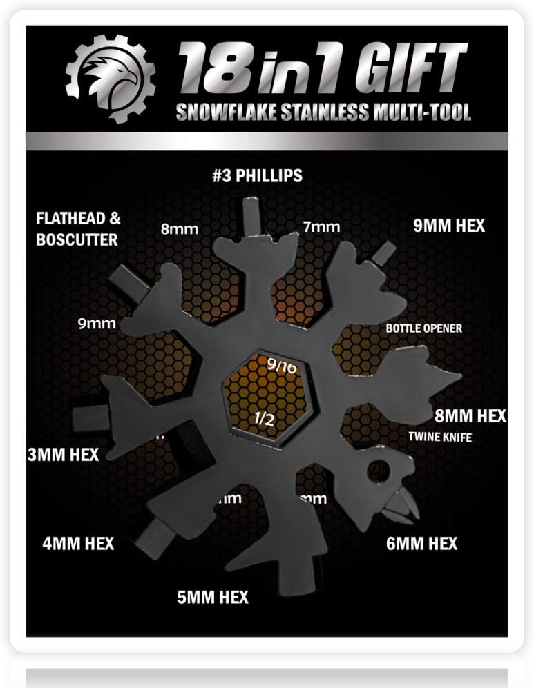 Saker 18-in-1 Snowflake Multi-Tool- Opener Key Chain, Bottle Opener, Outdoor Travel Camping, Adventure Tool Keychain for Outdoor Travel Camping(Black-Nor Packaging)