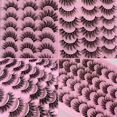 Faux Mink Lashes 3D Fluffy Fake Eyelashes Lashes Natural Look Wispy Lashes Bulk 20 Pairs Short False Eyelashes 4 Different Style Eye Lashes Pack #TOP5