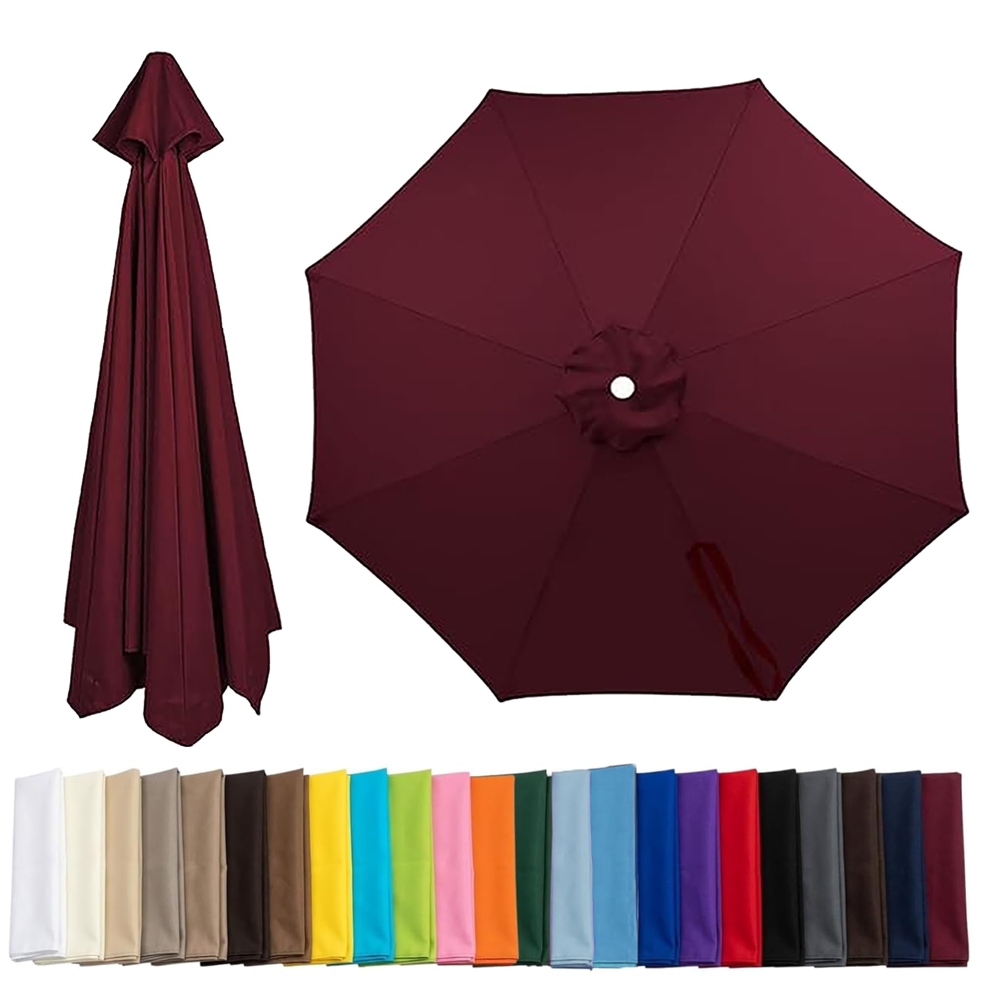 Qivstxug 6 Arms/8 Arms Replacement Parasol Canopy 2.0/2.3/2.5/2.7/3.0m Patio Umbrella Replacement Canopy, Market Beach Umbrella Canopy Replacement Cover For Backyard Garden Parasol Cover Wine Red