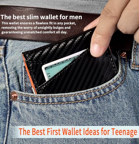 BDBKYWY Men's Slim Wallet: Genuine Leather Money Clip, 12 Slots, RFID Blocking