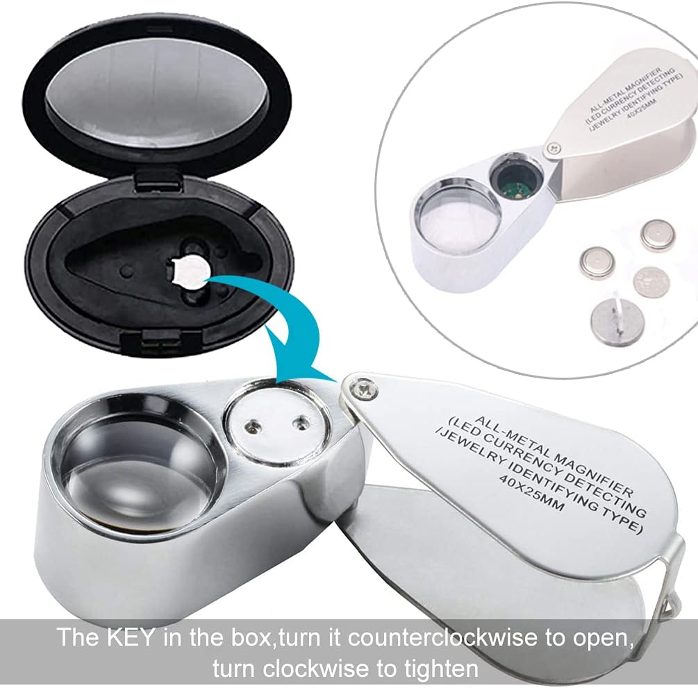 KINGMAS 40x Jeweller Loupe Folding Magnifying Jewelry Eye Magnifier With LED Light Illuminated (LED Currency Detecting/Jewlers Identifying Type Lupe) : Arts, Crafts & Sewing