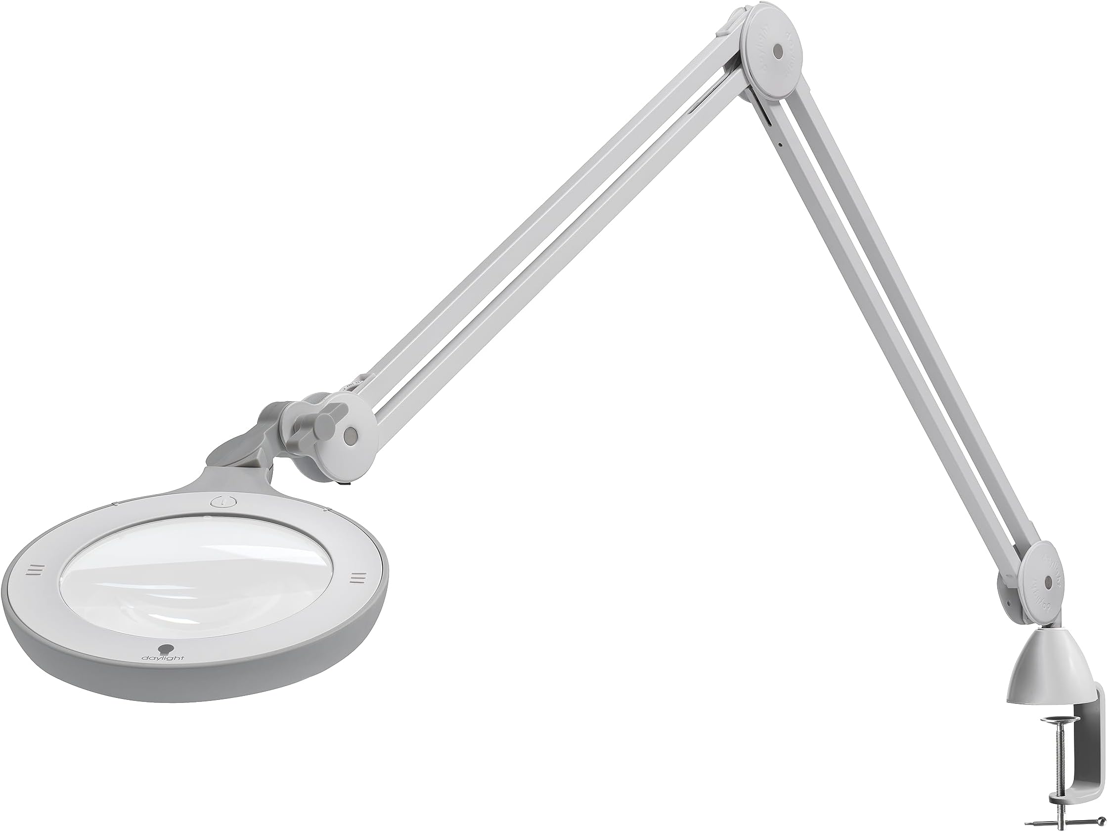 Daylight Omega 5 Premium LED Magnifying Lamp with Interchangeable Glass Lenses, Adjustable Arm Dimmer Switch for Professionals in Health & Beauty, Low Vision Applications, White, 1 Count