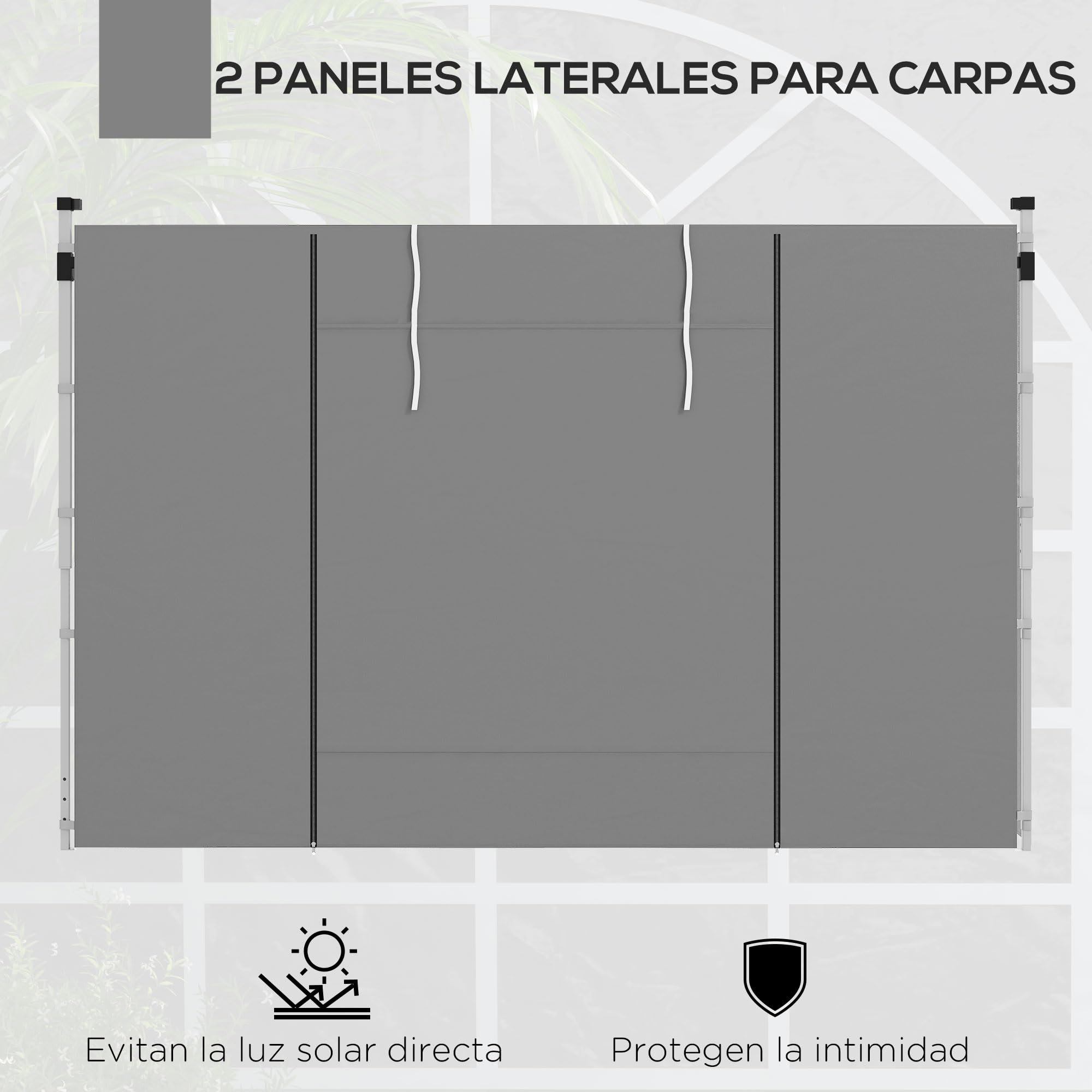 Outsunny 2 Paredes Laterales para Carpas de 3 x 3/3 x 6 m, 300x200 cm, Paredes Laterales de Repuesto para Cenador de Tela Oxford con Ventana Enrollable y Puerta con Cremallera, para Fiestas, Gris