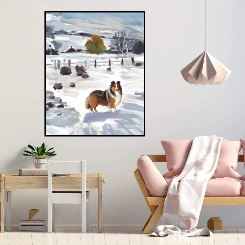 DIY Oil Painting by Number Shetland Sheep Dog Painting by Numbers for Beginners,Acrylic Paint Crafts for Home Decor 16x20inch(40x50cm) Frameless