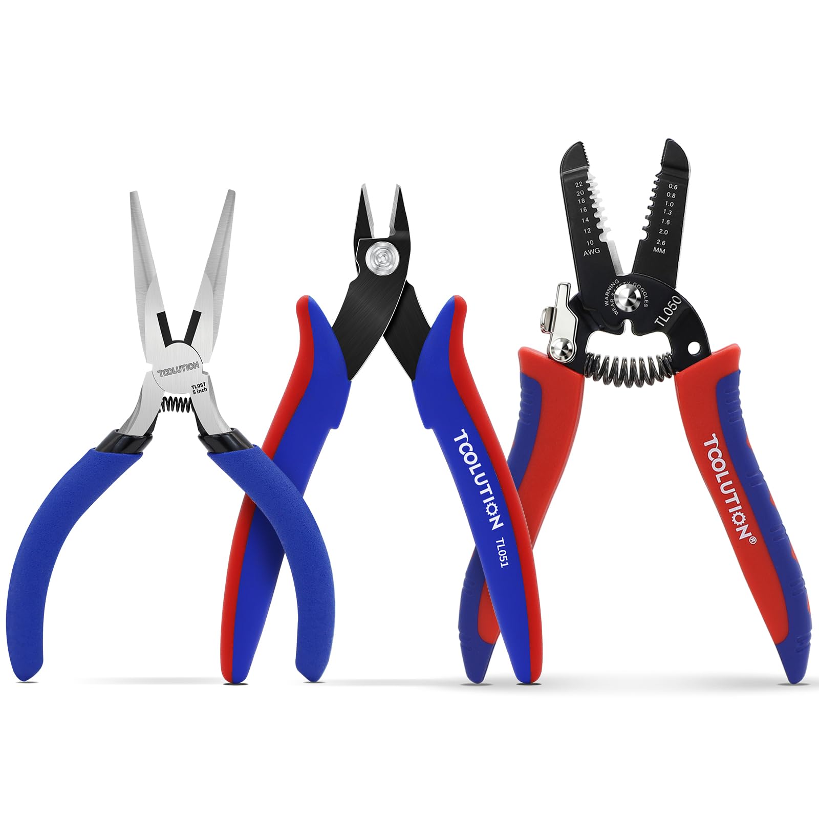 3-Piece Electrician's Pliers Set - 7” Wire Stripper & 5” Needle Nose Pliers & 5” Wire Cutter- Professional Wire Stripping Tool with Spring-Loaded Design & Non-Slip Grip for Electrical Work, DIY
