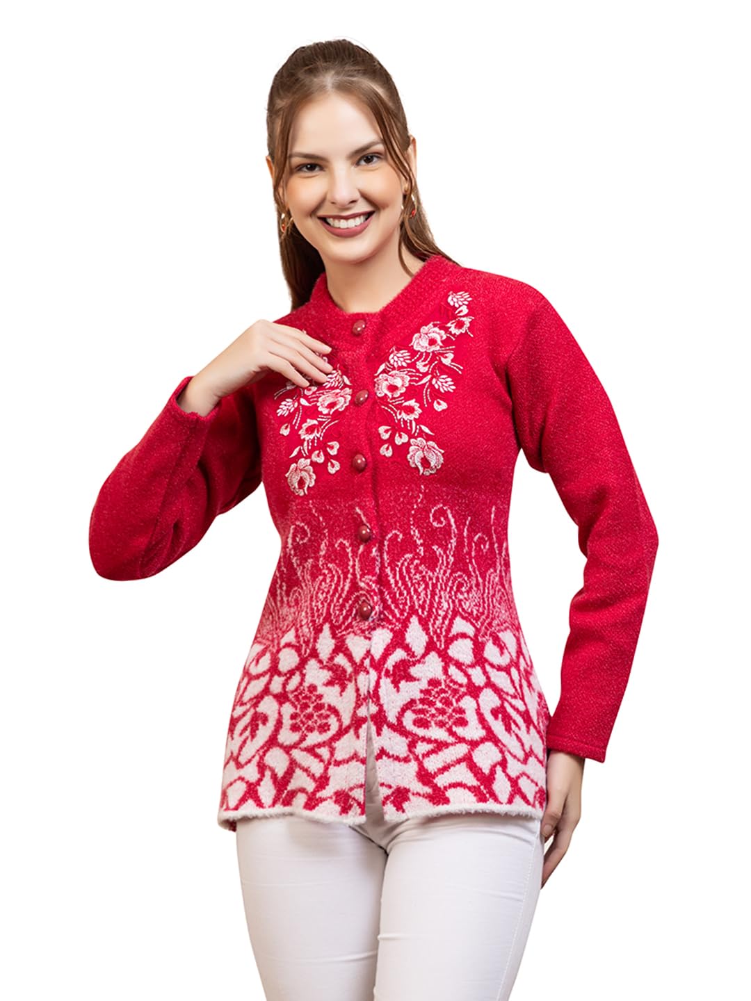 Women’s Woolen Round Neck Button Cardigan | Winter Warm Knitted Sweater for Women