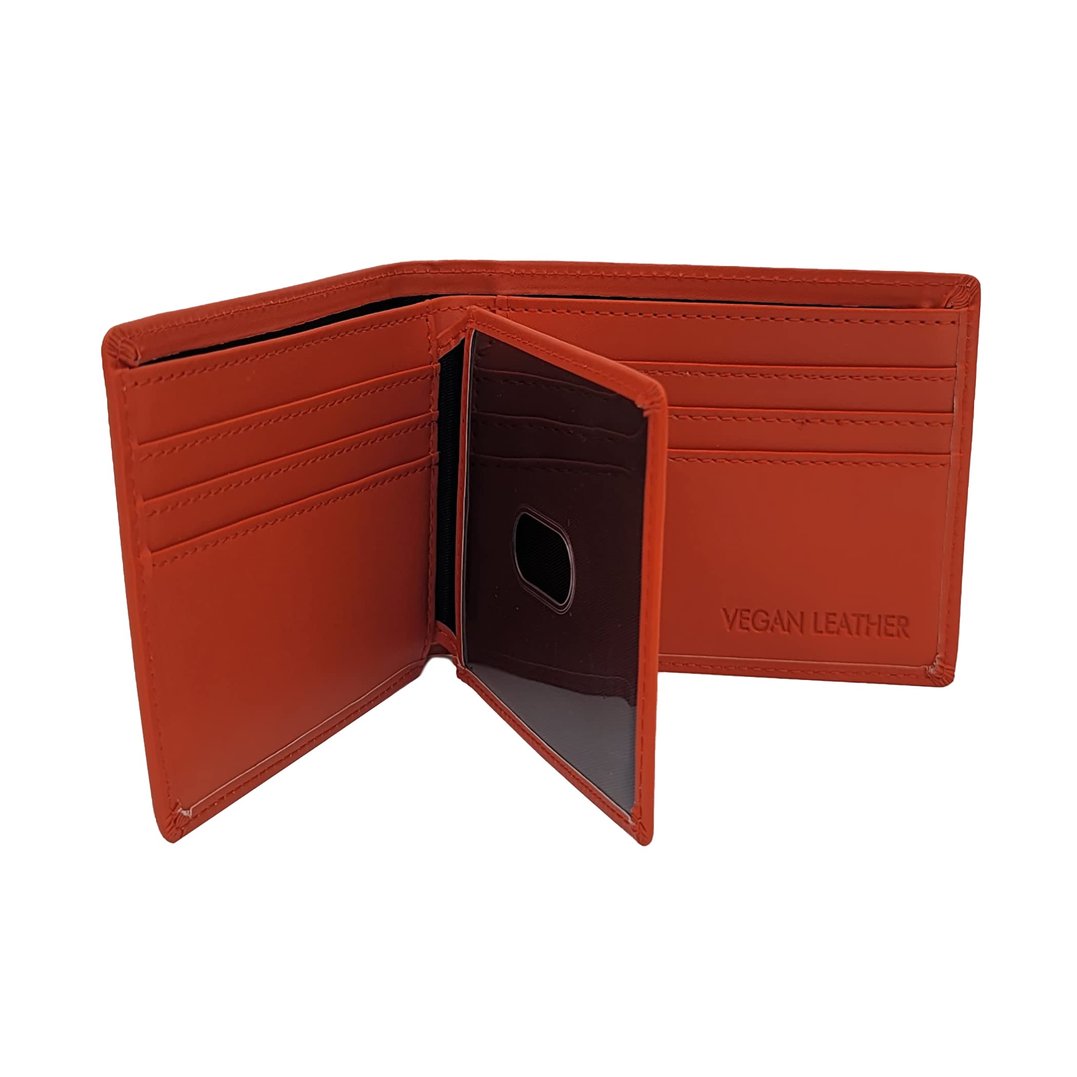 ag walletsMens Vegan Leather Bifold Wallet, RFID Protection, Faux Leather Credit Card Holder (Center Flap Marmalade Orange)