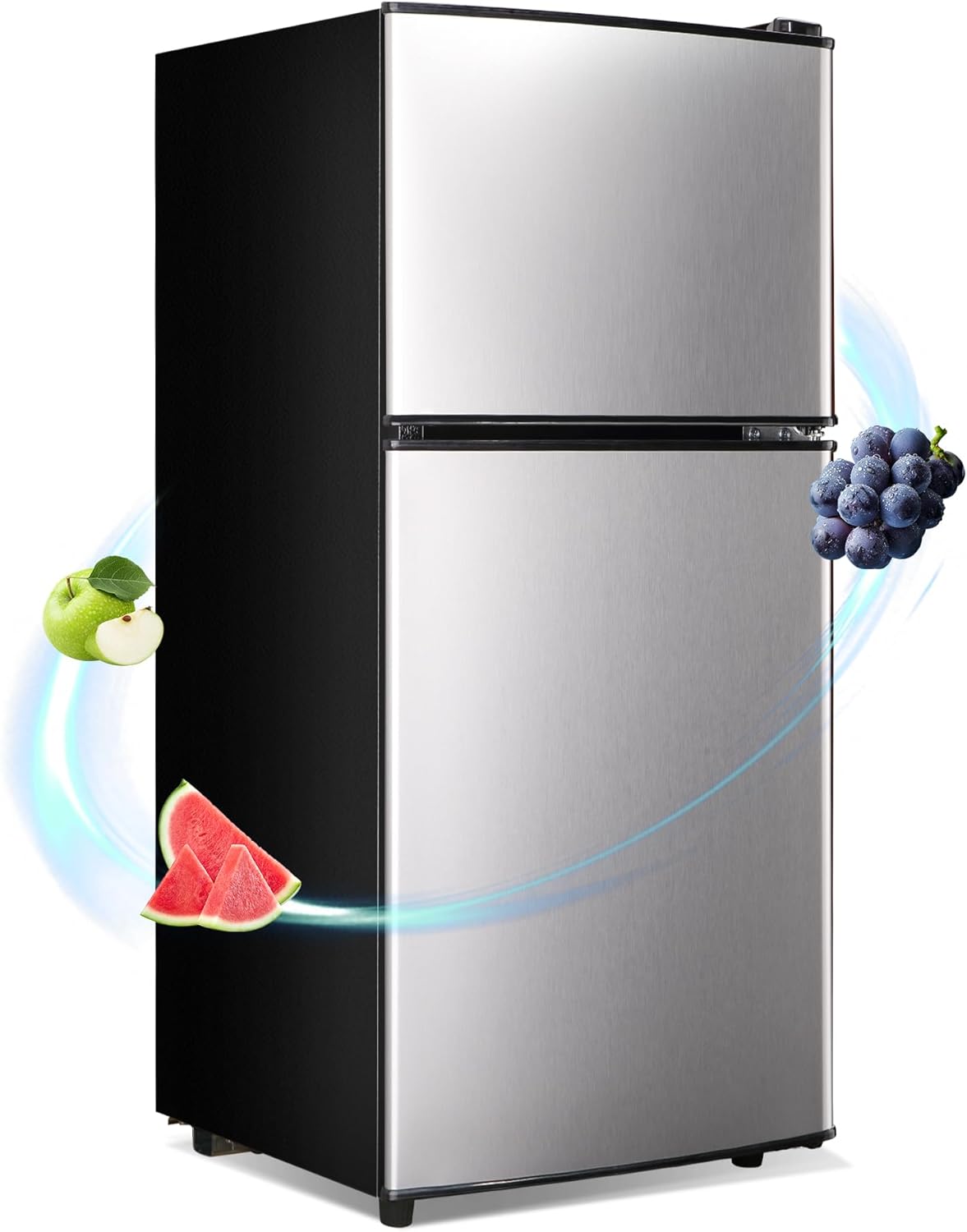 Apartment Size Refrigerator, 3.6 Cu.Ft Small Refrigerator with Freezer Suitable for Apartment, Office, Kitchen, Dorm, Compact Fridge with 7 Temperature Modes, Double Door, Silver Apartment Size Refrigerator, 3.6 Cu.Ft Small Refrigerator with Freezer Suitable for Apartment, Office, Kitchen, Dorm, Compact Fridge with 7 Temperature Modes, Double Door, Silver