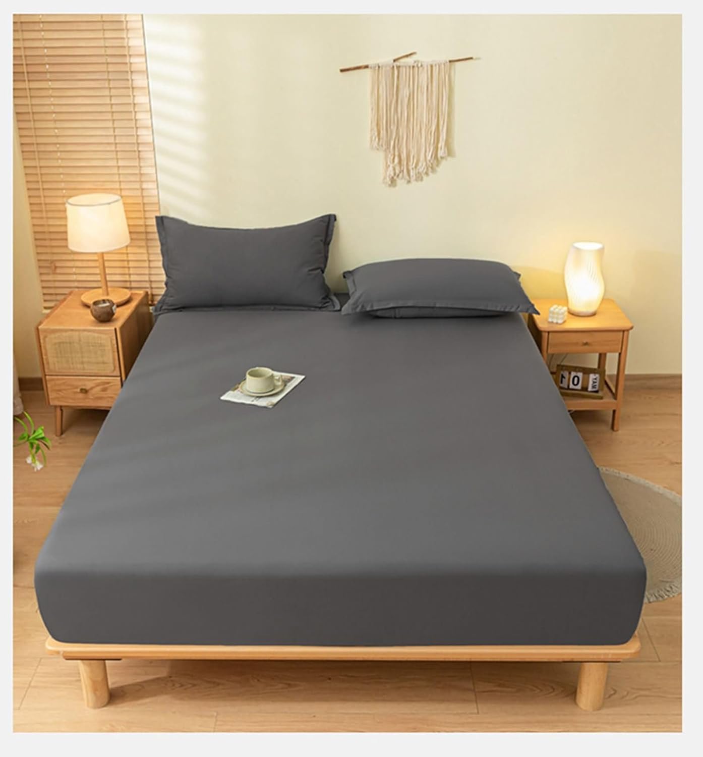 Full XL Fitted Sheet with Elastic Corner Straps,(59 x 78 in),King Mattress Protector Fitted Sheet Solid Color Fitted Sheet Queen Bed Dark Gray
