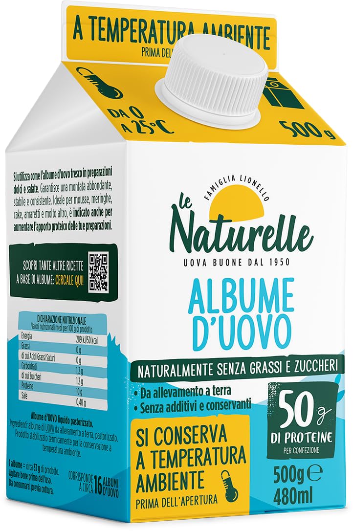 LE NATURELLE - Albume d'uovo, 51g di proteine a brik. Ideale per frittate e pancake fit, omelette, smoothie e porridge proteici. Ottenuto da galline allevate a terra (1 brik- 500 ml)