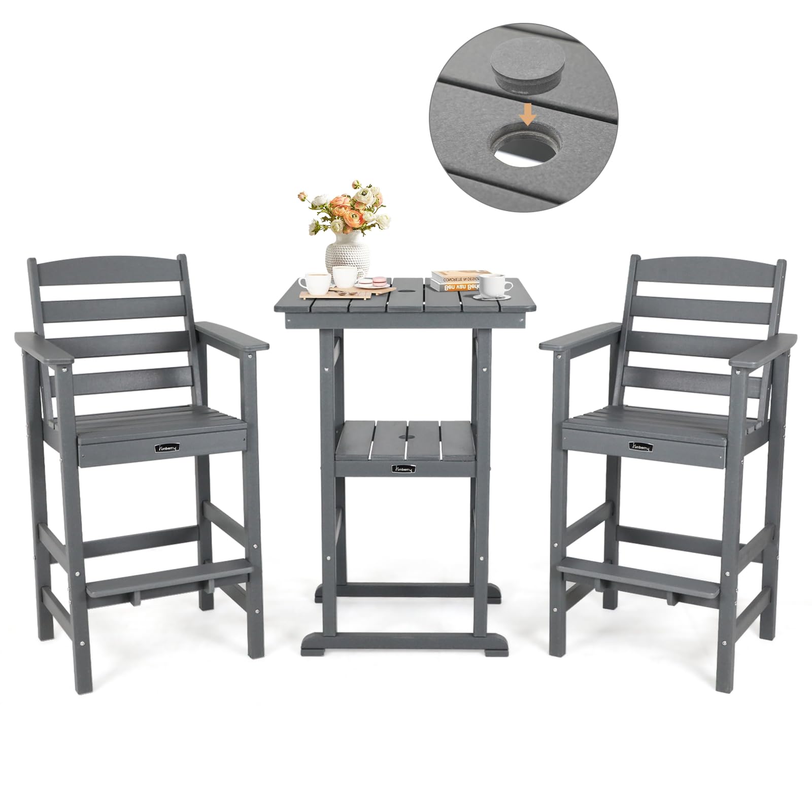 Oversized Outdoor Bar Set, Tall Adirondack Chair &amp; Table with Umbrella Hole