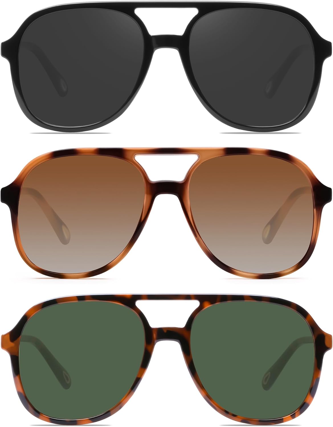 YDAOWKN Retro Square Aviator Sunglasses for Womens Mens Vintage 70s Double Bridge Sun Glasses