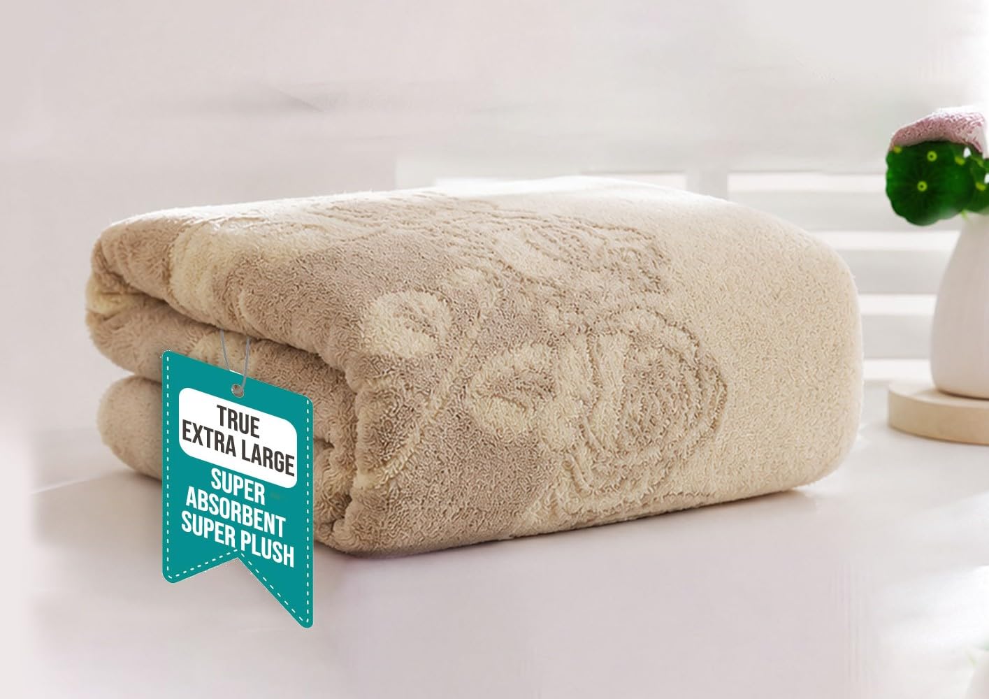 MAXOSHINE Microfiber Towels for Bath Extra Large Size-Super Soft Coral Fleece Bathing Towel with Hook Quick Dry Super Absorbent Jumbo Bath Towel for Men, Beige 170 X 90 CM-image-47