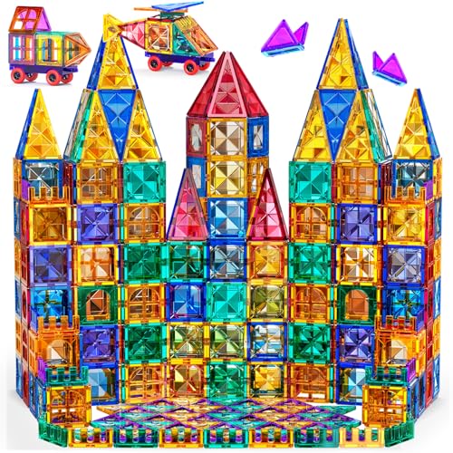 TEMI Magnetic Tiles,180 Piece Building Blocks, Magnets Building Set, STEM & Learning & Education Toys Christmas Toy Gift for Ages 3 4 5 6 7 8+ Year Old Toddler Kids Boys and Girls
