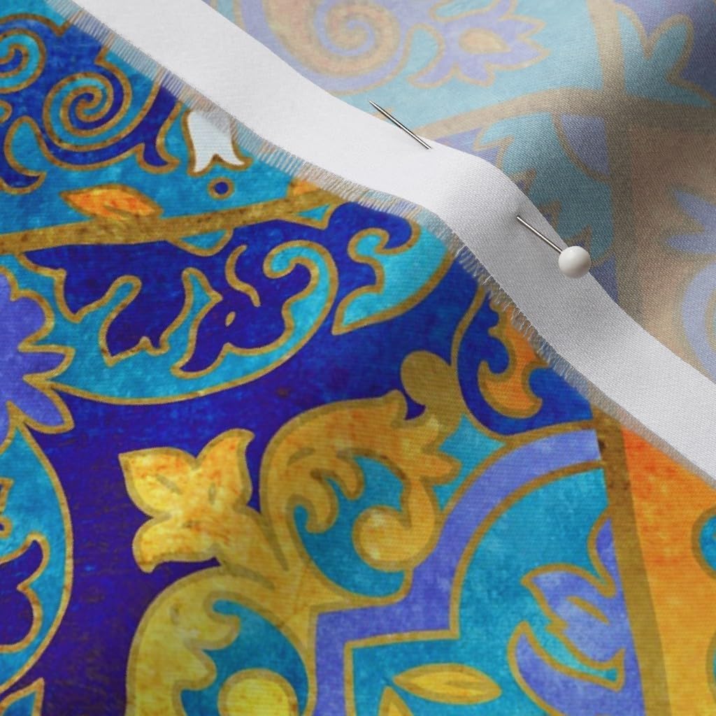 Spoonflower Fabric - Tile Boho Watercolor Ornate Tiles Moroccan Floral Geometric Printed on Organic Cotton Sateen Fabric by The Yard - Sewing Quilting Apparel Home Decor
