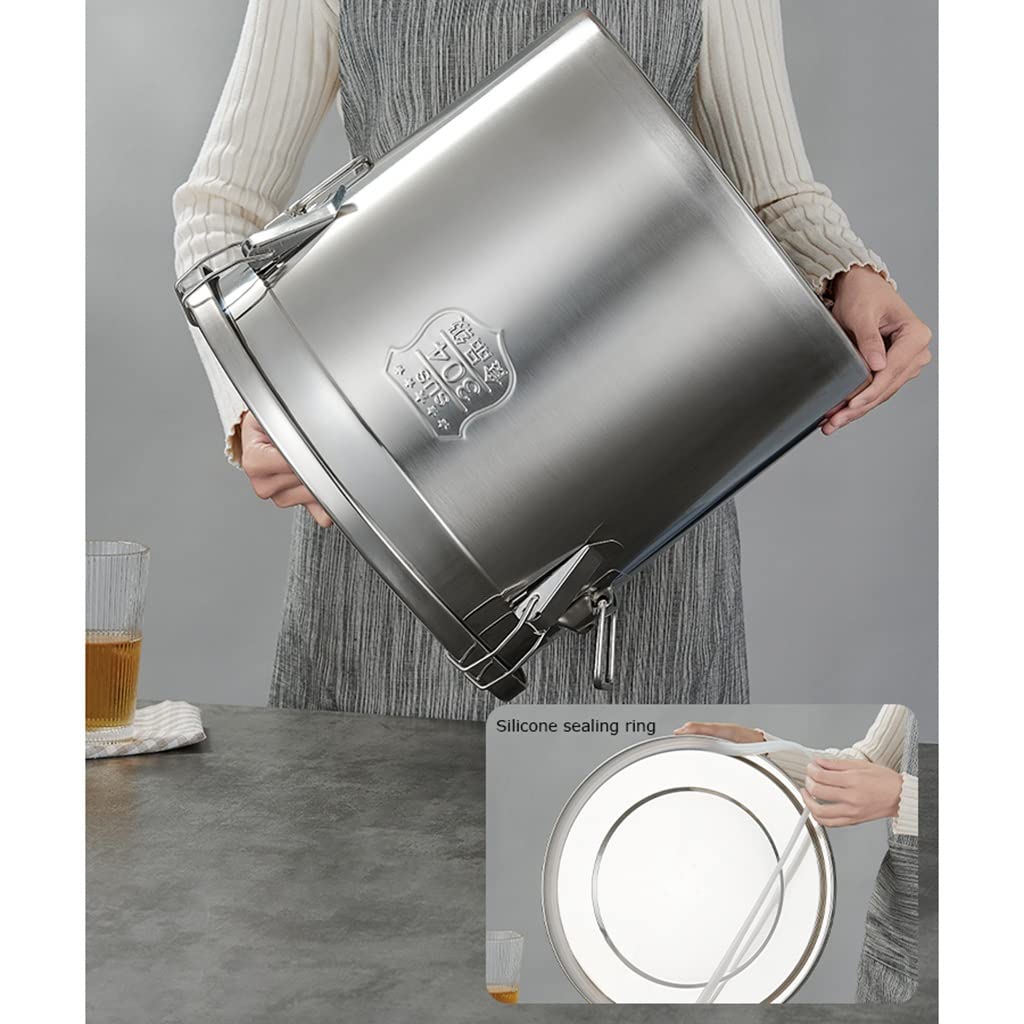 Pentola capiente Acciaio Inox Barile sigillato Ispessito con Coperchio, Contenitore in Acciaio Inossidabile, Resistente all'umidità e agli Insetti, Anello di Tenuta in Silicone, Tenuta Forte