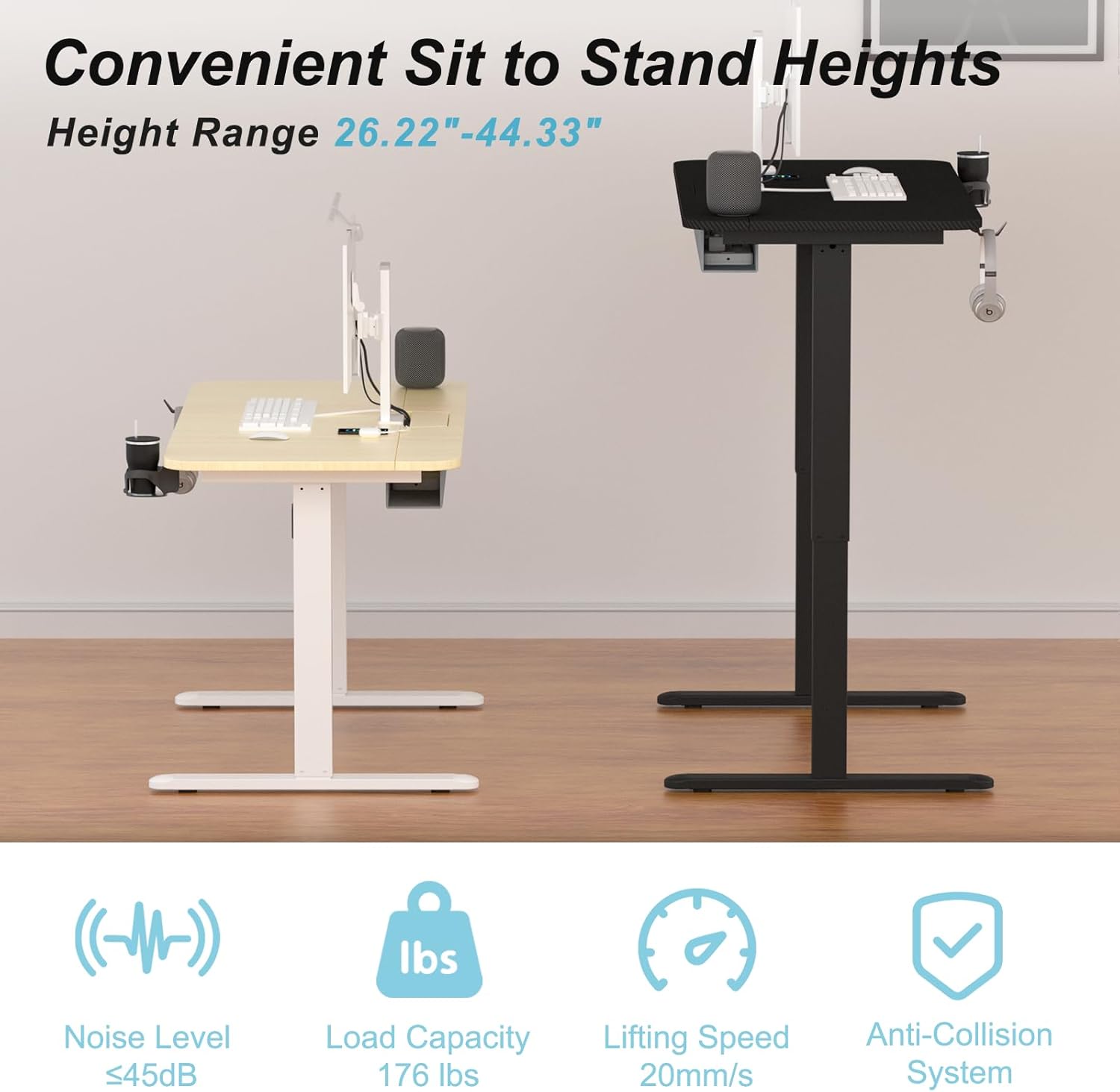 Electric Standing Desk,48x24 Inch Adjustable Height Sit Stand Desk with Cable Management Tray,with Memory Presets Ergonomic Computer Desk for Home Office/Gaming/Workstation,Light Wood