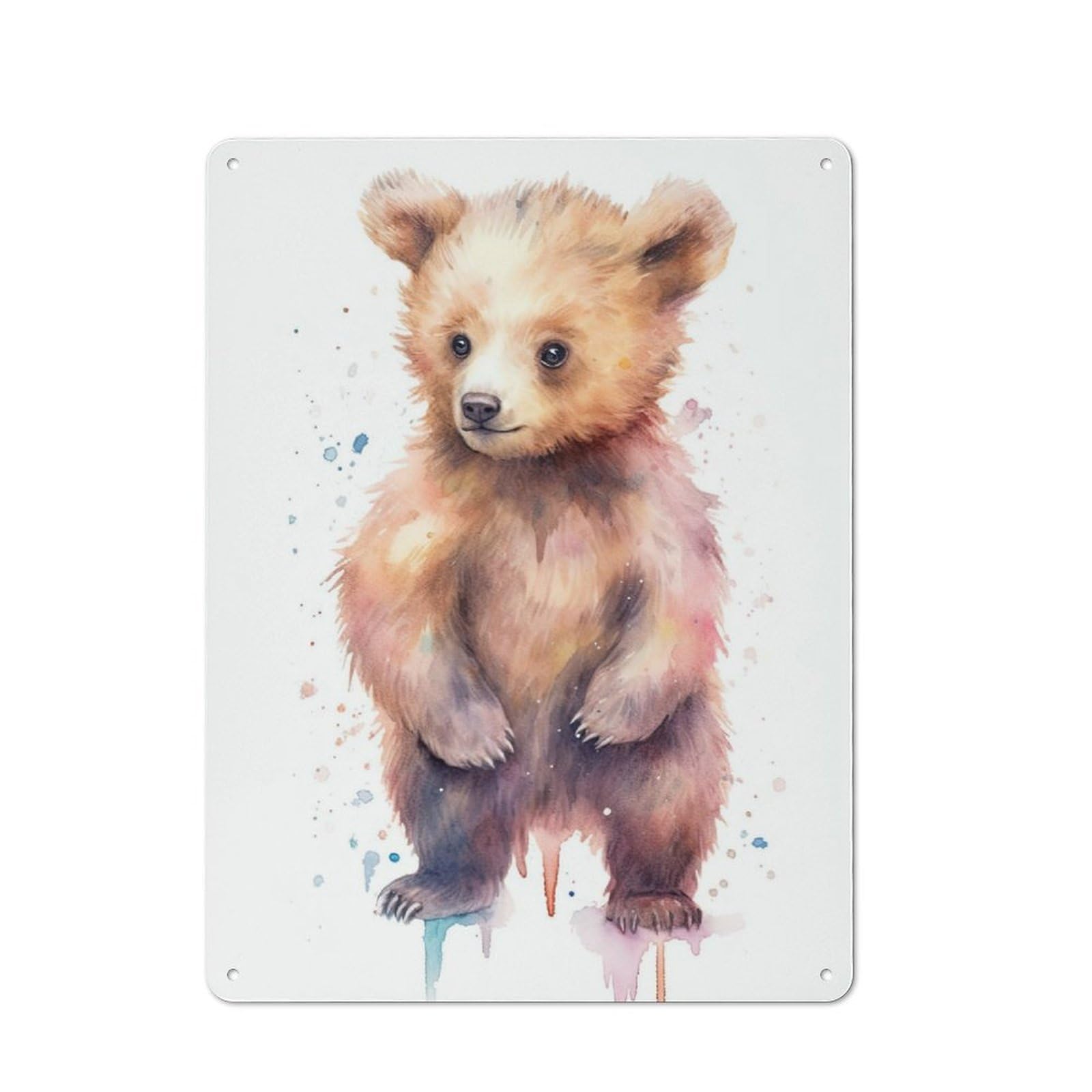 Junmoney Watercolor Baby Bear Cub Retro Metal Wall Sign 40X30cm With For Bar Or Restaurant, A Housewarming Gift For Hospitality Decor Collectors