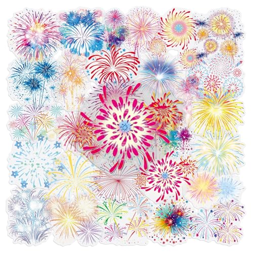 Image of 50Pcs Firework for Scrapbooking,Self-Adhesive Transparent Stickers Scrapbook Supplies Journaling Supplies for Adult Card Making Letters DIY Water Bottle Cards Decoration