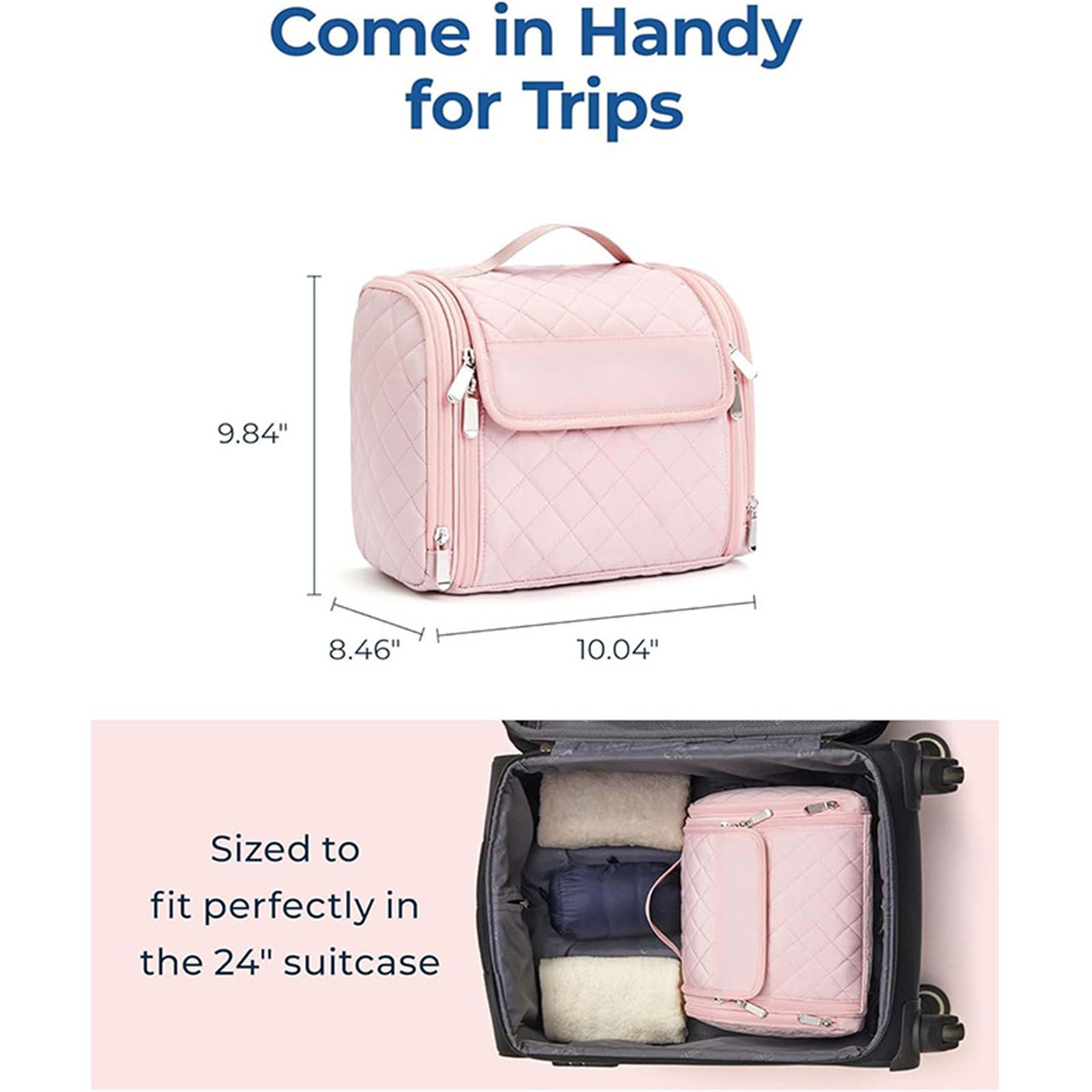 Wisząca kosmetyczka, podróżna kosmetyczka z haczykami dla dziewcząt (Pink)