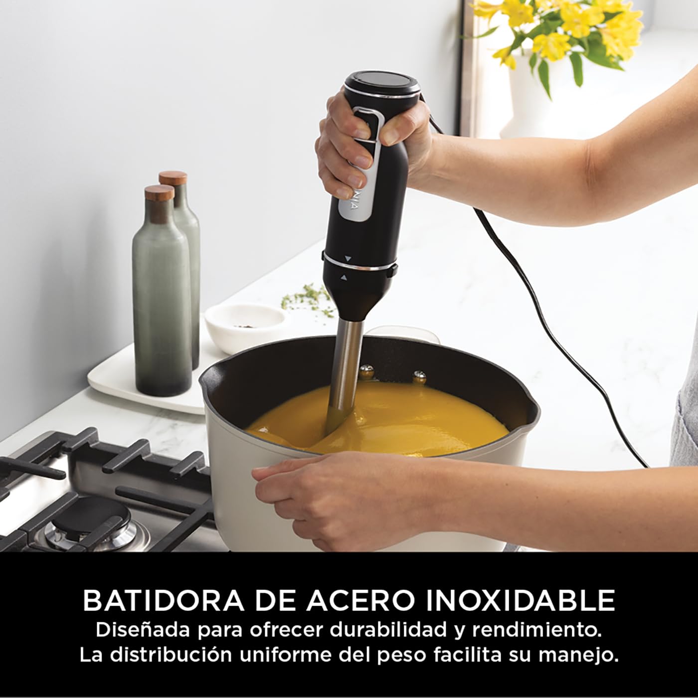 Ninja Foodi Batidora de mano 3 en 1, 850 W, 2 velocidades de batido y 5 velocidades de mezclado para picar, mezclar, amasar, batir y más, piezas aptas para lavavajillas, en negro, CI100EU