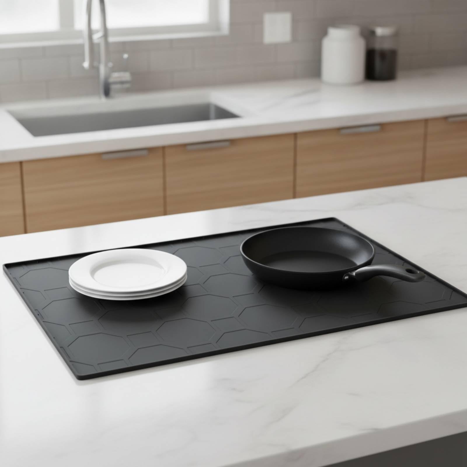 KESOTO Tapete Silicona para Fregaro Segura, Negro, 96,5 × 66 Cm