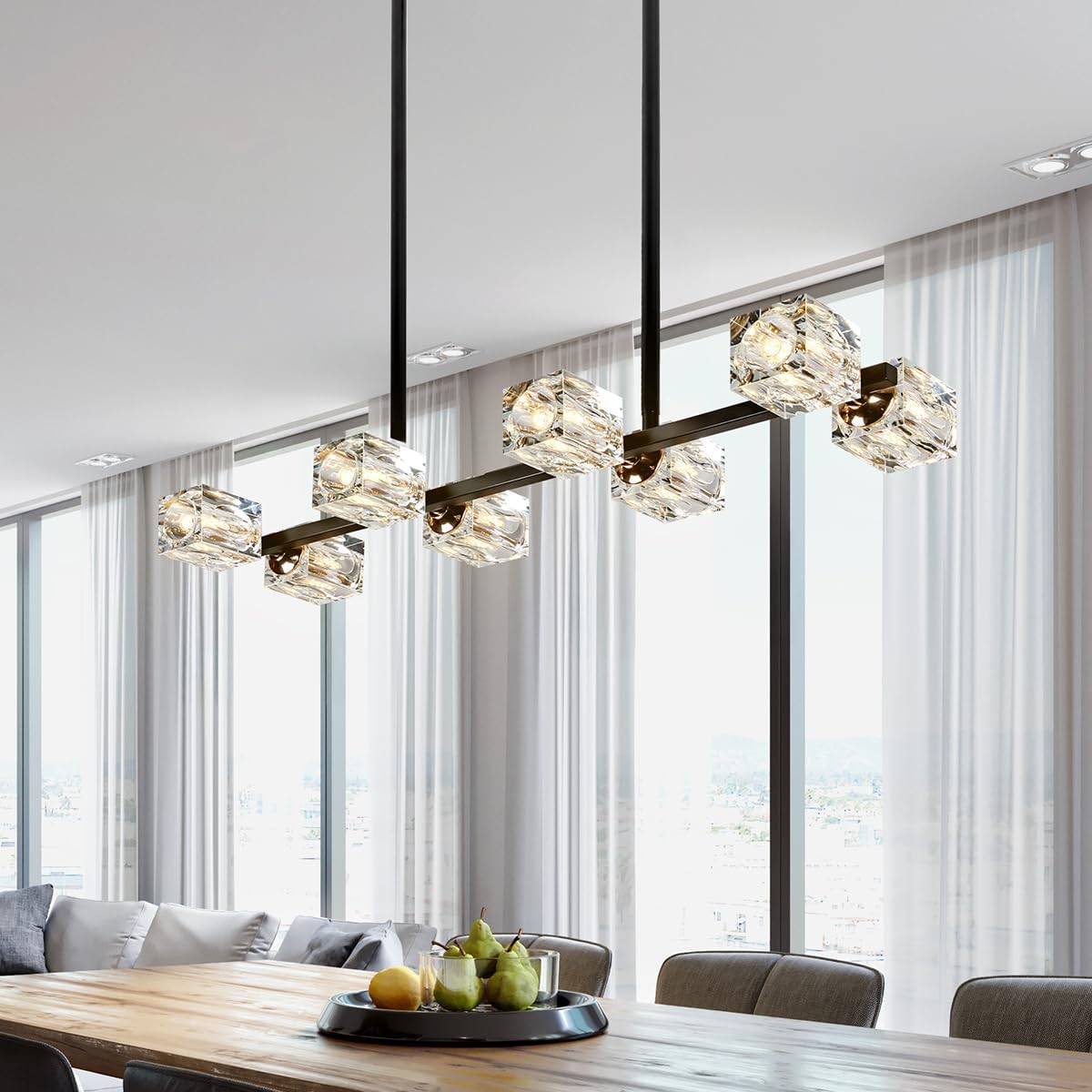 Soilsiu Sputnik Chandelier for Dining Room Light Fixture, 8 Light Modern Crystal Chandeliers, Black Ceiling Light for Bedroom Living Room Kitchen Black - Hanging