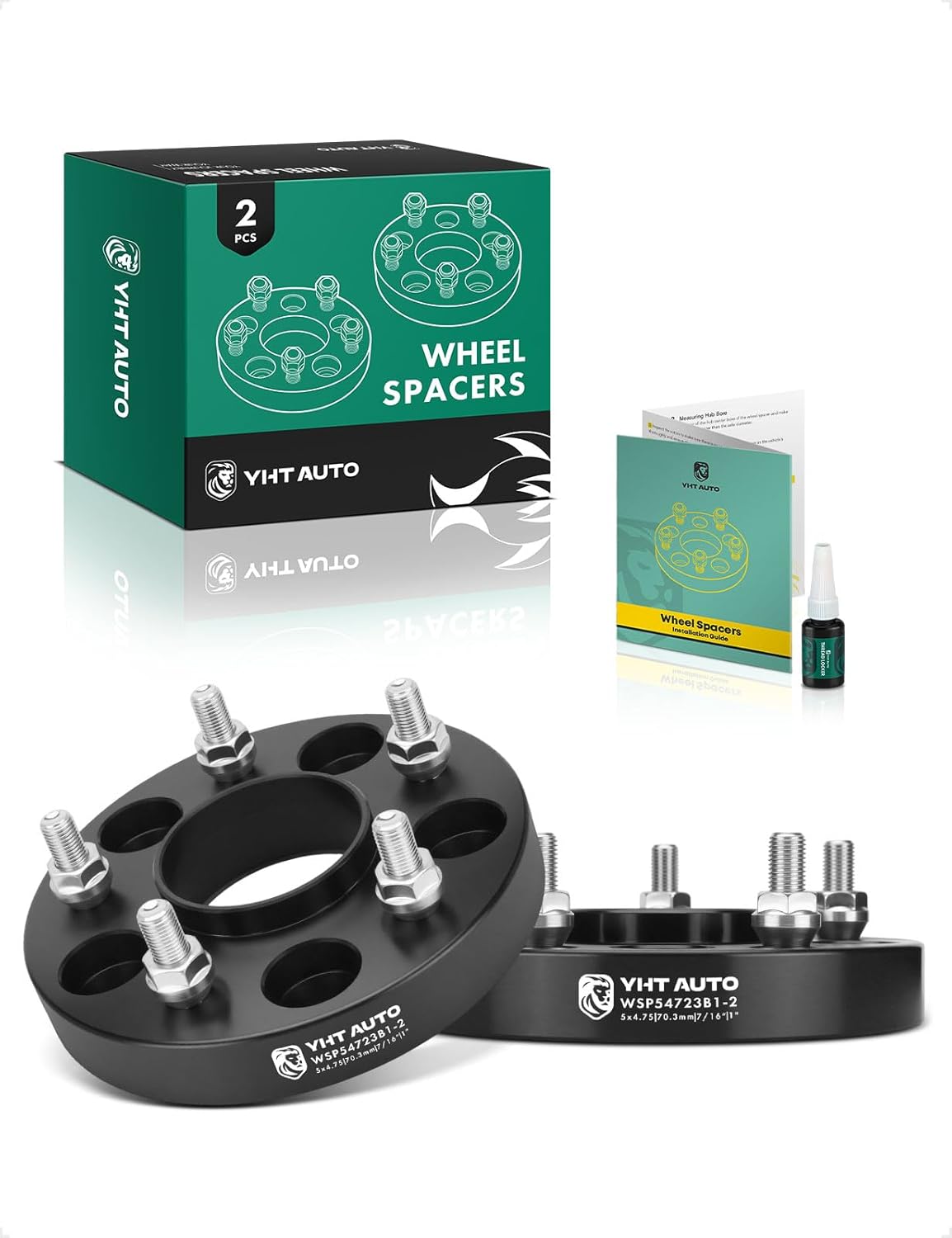 YHTAUTO 5x4.75 Hub Centric Wheel Spacers 1 Inch Compatible with Buick, Chevy, Oldsmobile Models, Apollo, Camaro, Cutlass, Tire Spacers w/ 7/16 Inch & 12.9 Grade Studs, 70.3 Hub Bore 5 Lug 2PCS Black