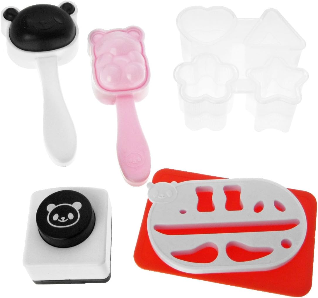 kilofly 2 Bento Rice Ball Mold with Seaweed Nori Punch, Panda + Sushi Shaper Kit