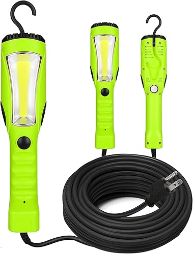 EP Luz de trabajo LED de 25 pies, luz LED COB de 1200 lúmenes, cable de extensión SJTW de calibre 16 para interiores y exteriores, portátil, base