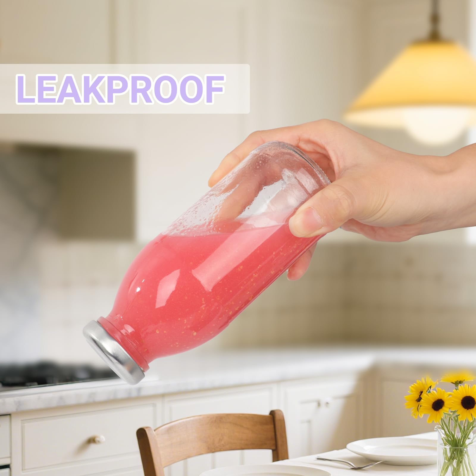 Bottiglie in vetro da 280 ml con coperchi ermetici, confezione da 4 barattoli riutilizzabili per spremere latte, frullati e acqua
