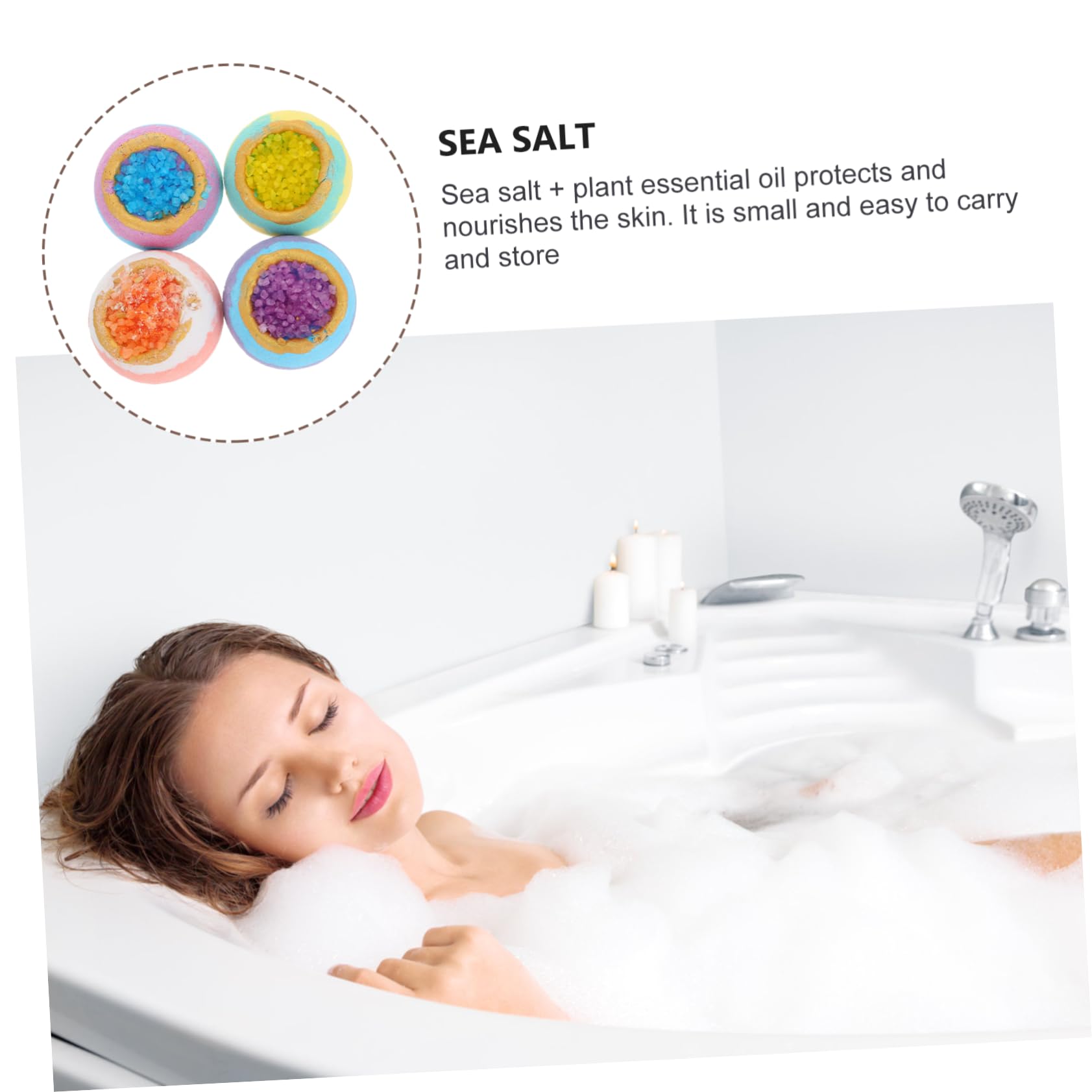 4 Bombas de Baño de Burbujas con Aceites Esenciales y Marinas, 4 Piezas para Baño, Disolución Rápida E Hidratación Cutánea