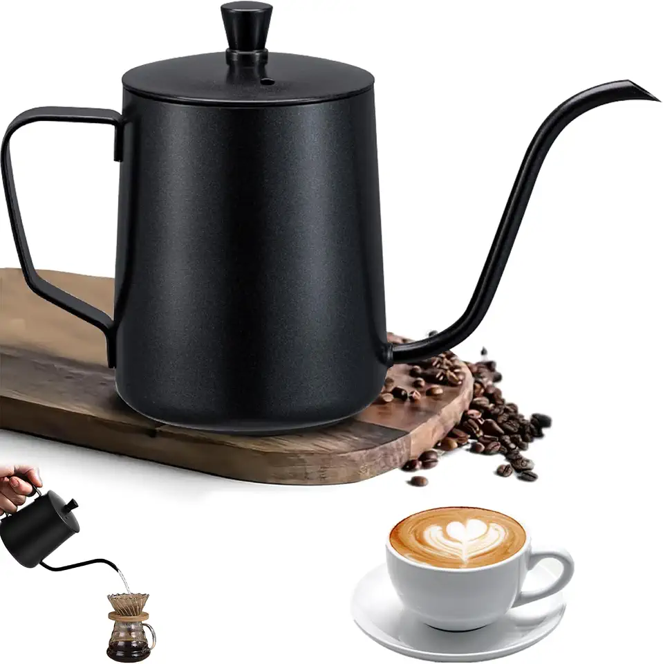 Chaleira com bico em forma de pescoço de ganso, cafeteira em aço inoxidável, cafeteira, bule, chaleira, adequada para fogões elétricos de cerâmica, 350 ml (Preto)