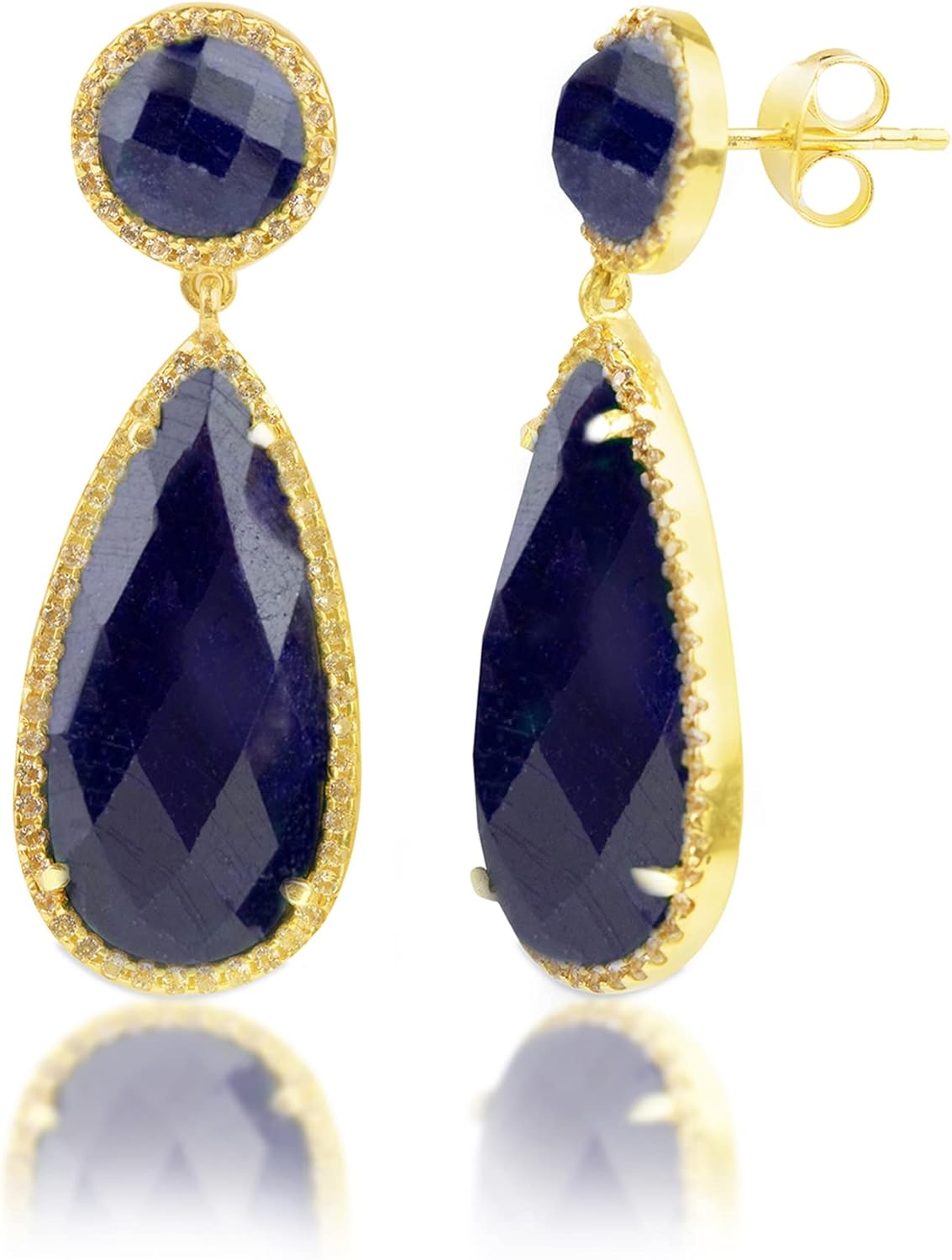 MAX + STONE 16 CT.TW Gemstone Dangle Earrings in 18k Gold Over Sterling Silver | Big 2 Stone Drop Earrings | Birthstone Dangle Earrings