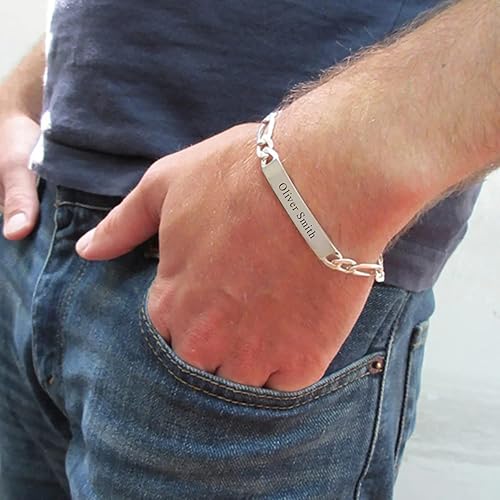 Vista 3 de LeCalla Personalized Customised Engraved Name Men's Figaro Chain ID Bracelet in 925 Sterling Silver Personalized Custom Birthday Christmas Fathers