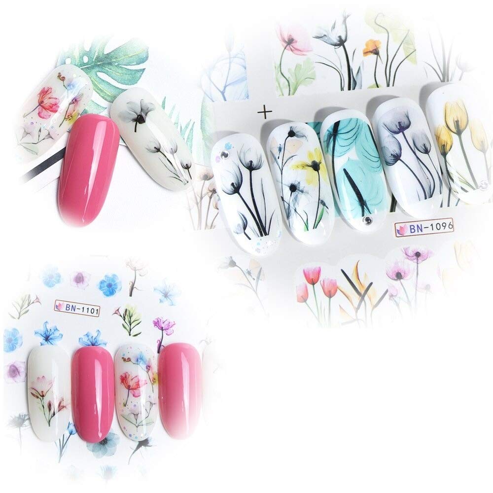 12 Design Fiore in Fiore Trasferimento d'Acqua Adesivo per Unghie Arte Slider Floreale Decalcomania Avvolgente Completa Filigrana sulle Punte delle Unghie