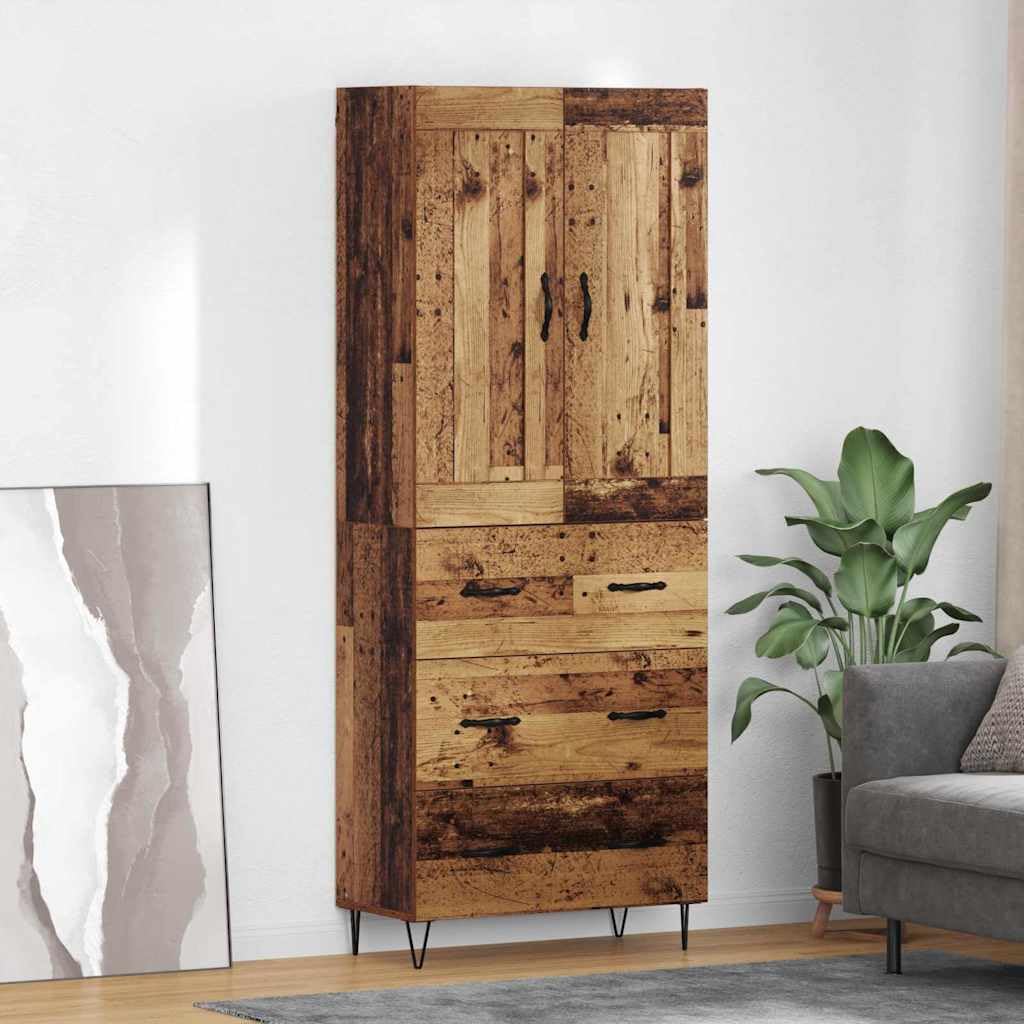 Tablero alto de madera recuperada, armario de salón con almacenamiento y puertas