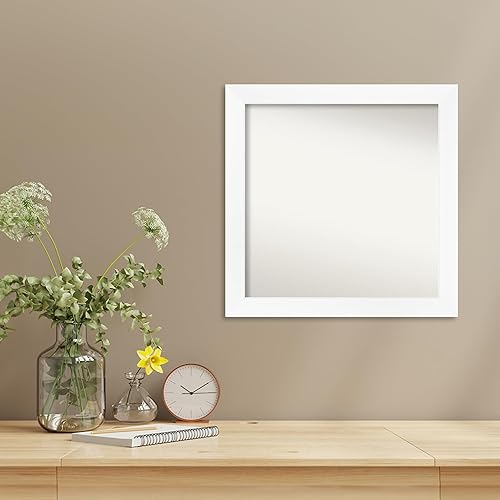 Miniatura 4 de Amanti Art Espejo de baño blanco para sobre el fregadero, 23 x 23 pulgadas, hecho a medida, espejo de tocador cuadrado estrecho blanco, marco de
