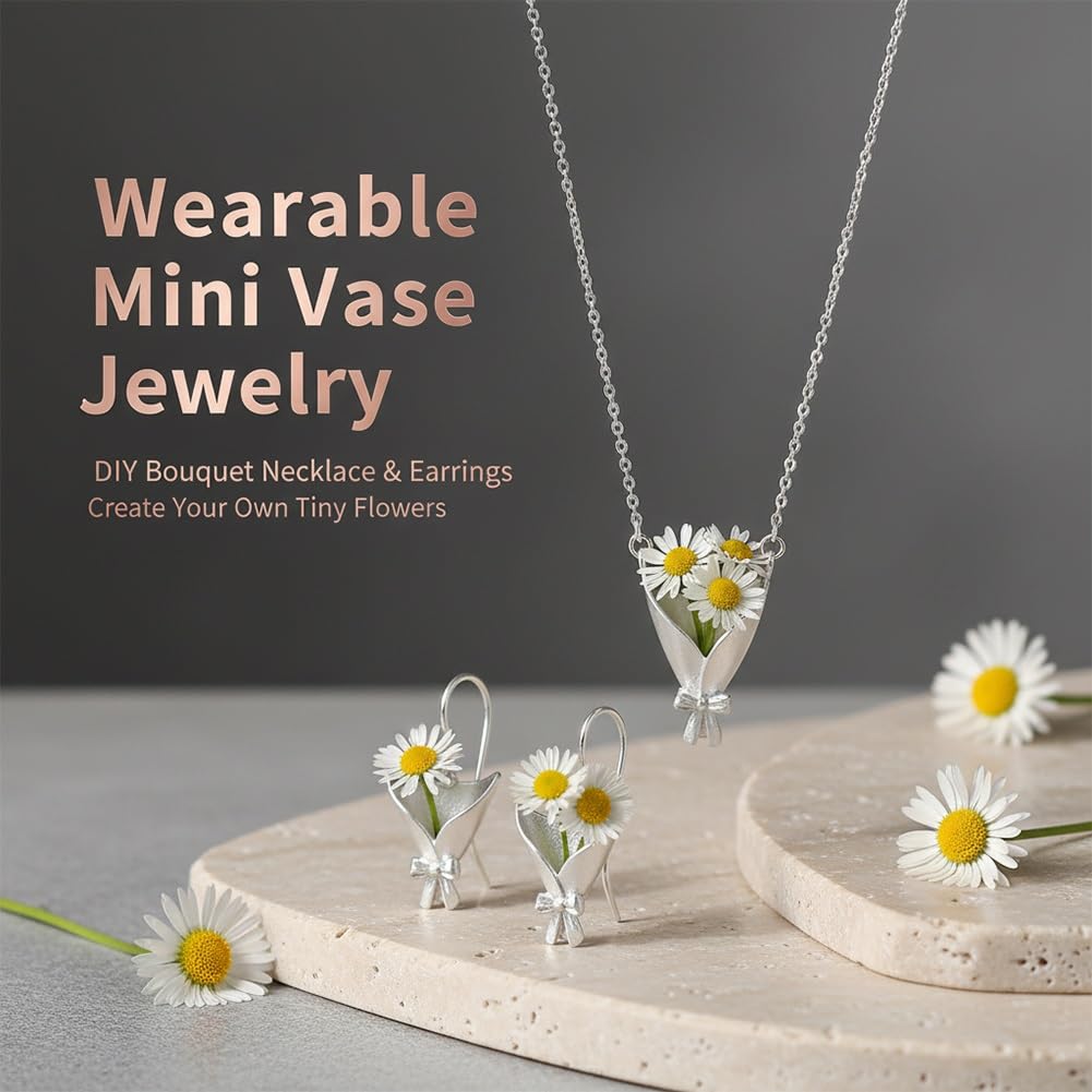 DIY Bouquet Necklace Wearable Mini Vase Jewelry Collection Chain Trendy Flower Holder Pendant to Insert Dried or Real Blooms - 3