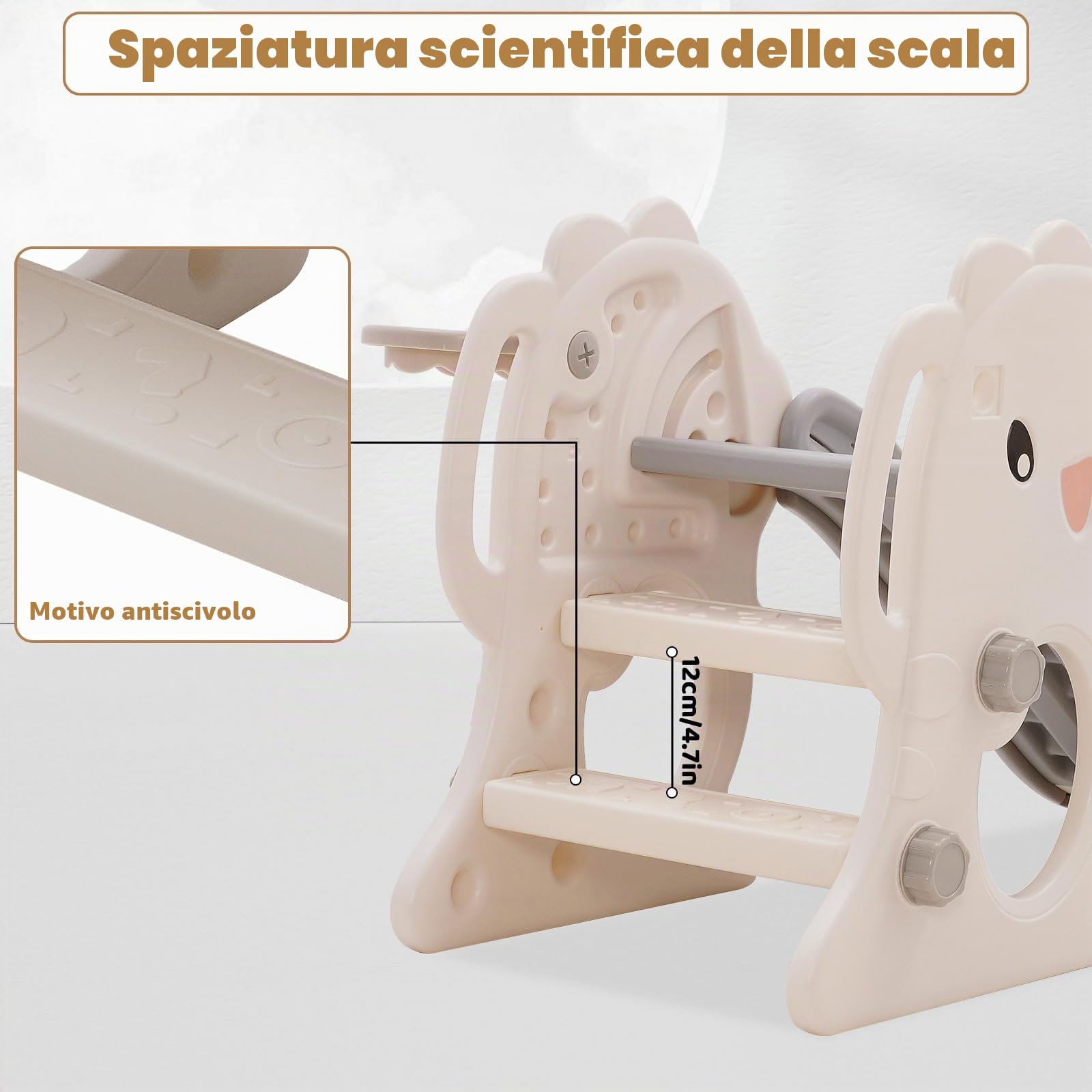 Scivolo per bambini, scivolo pieghevole con piccolo cestino da basket, scivolo da giardino, lunghezza 105 cm, grigio