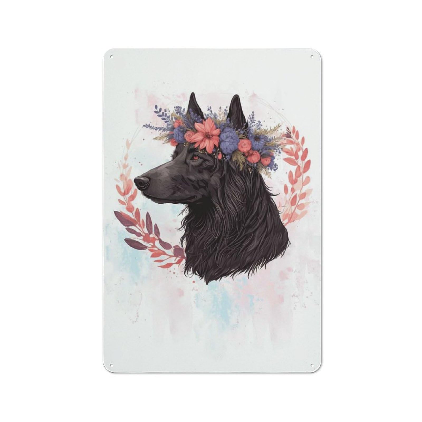 Junmoney Style-22 Floral Watercolor Sheepdog Rustic Tin Wall Plaque 30X20cm For Bar Or Restaurant, For Vintage Wall Decor Fans, For Garage And Workshop Walls
