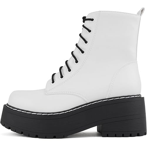 Soda FLING Women Chunky Lug Sole Lace up Fashion Combat Ankle Boot w/Side Zipper