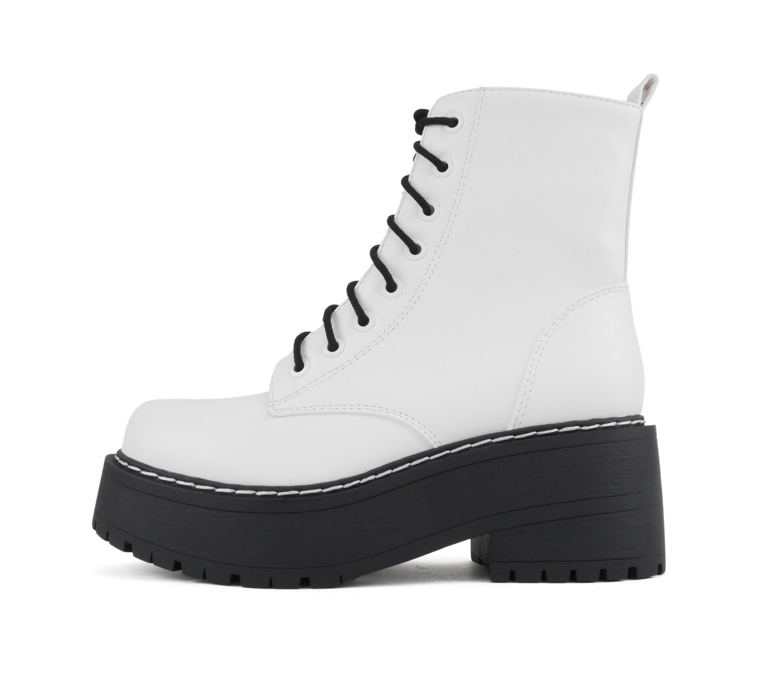 Soda FLING Women Chunky Lug Sole Lace up Fashion Combat Ankle Boot w Side Zipper