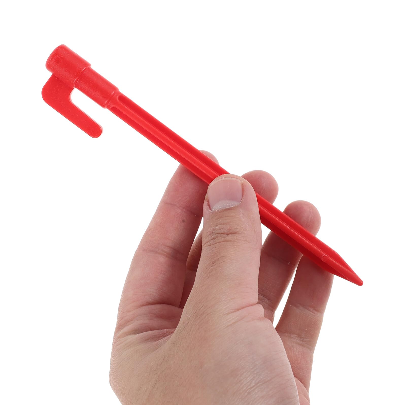 WOONEKY 100 Piezas 100 Piquetas de Plástico Rojas para Carpas, Estacas Resistentes para Tiendas de Campaña de Senderismo, Clavijas para Lona y Arena, 100 Piezas para Camping y Actividades