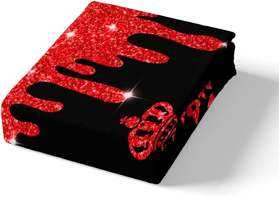 Gold Crown King & Queen Duvet Cover Toddler Size,Mr Mrs His and Hers Bedding Set 2 Pcs for Boys Girls,Red Sequin Fluid Art Comforter Cover(No Filler),Kids Quilt Cover